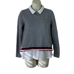 Tommy Hilfiger Women’s Grey Tipped Play Twofer Long Sleeve Sweater